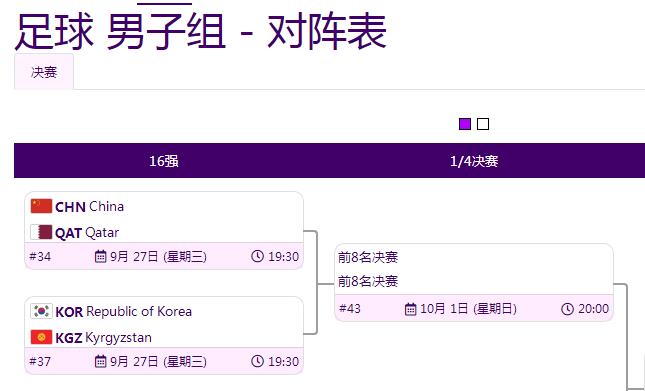 中国男足杭州亚运会1／4决赛最新赛程 中国vs韩国比赛直播时间